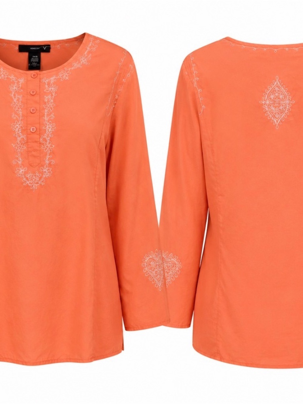 Venezia Women’s Coral Embroidered Peasant Tunic Top Size 18/20 Long Sleeve